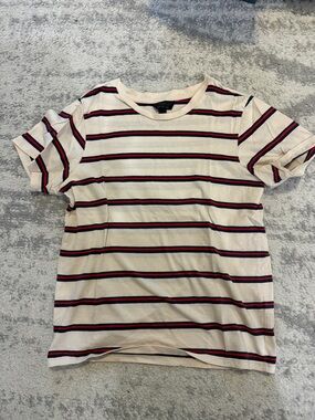 Topshop Cream Short Sleeve Tee with Navy and Red Stripes